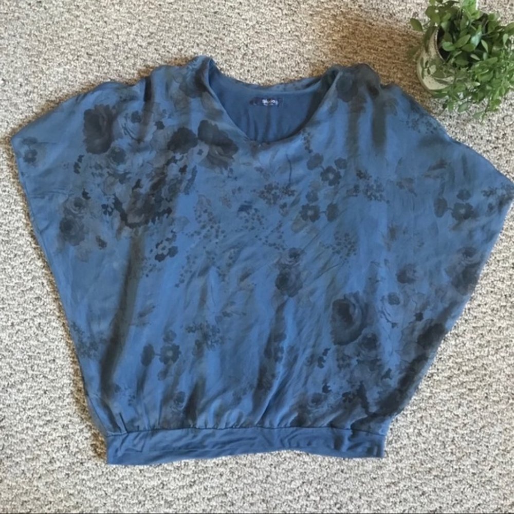Blue Floral Silk Blouse